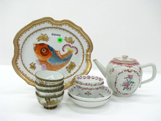 Appraisal: Group of Asian-motif porcelain tableware including museum plate with fish