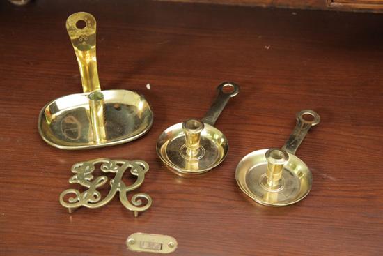 Appraisal: FOUR PIECES OF BRASS Including Colonial Williamsburg Restoration brass candle