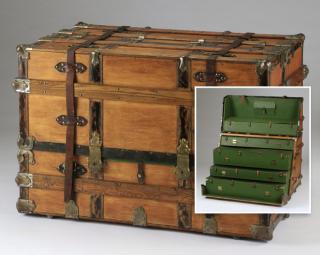 Appraisal: th c traveling dresser trunk l Straight-backed traveling dresser trunk