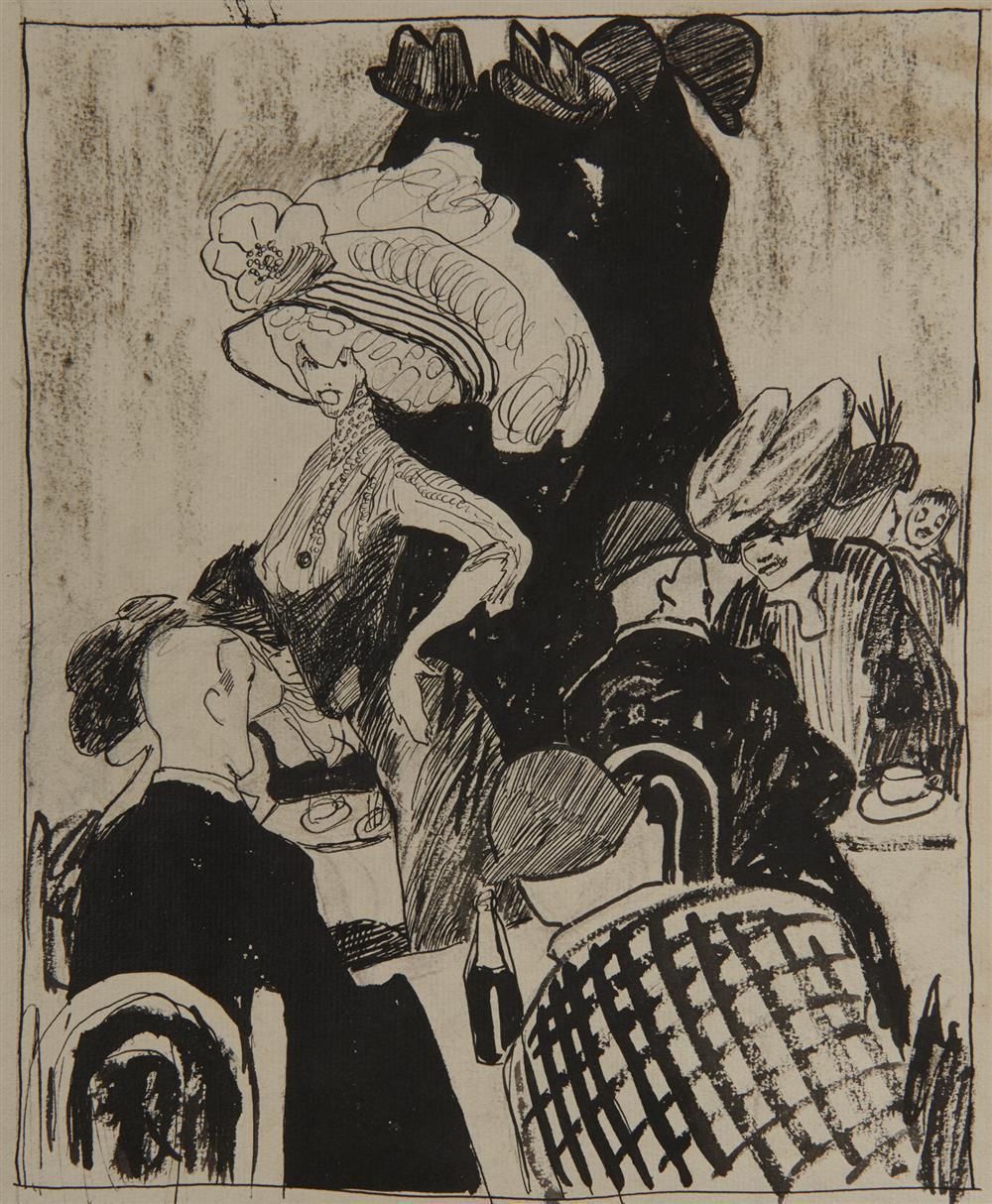 Appraisal: Attributed to JULIA FEININGER German - Untitled Cafe Scene ink