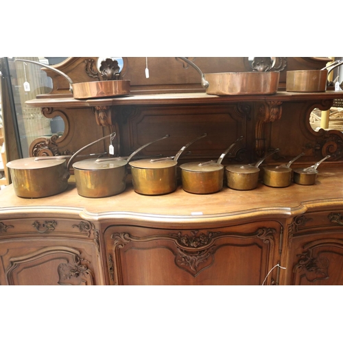 Appraisal: Set of French copper saucepans with lids approx cm Dia