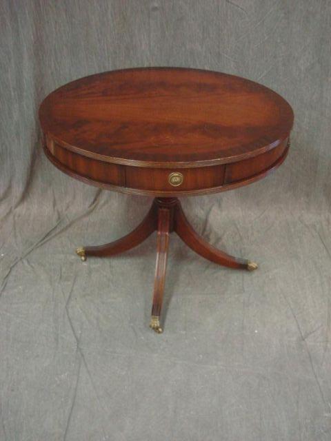 Appraisal: Drawer Banded Mahogany Pedestal Drum Table With Brass Claw Feet