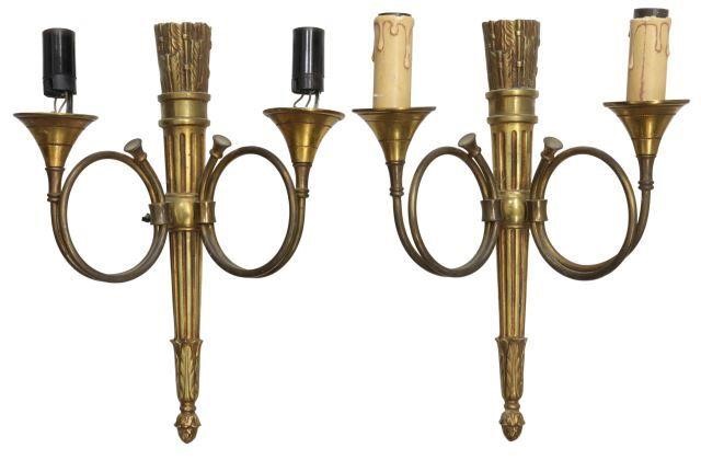 Appraisal: pair French Louis XVI style gilt metal two-light wall sconces