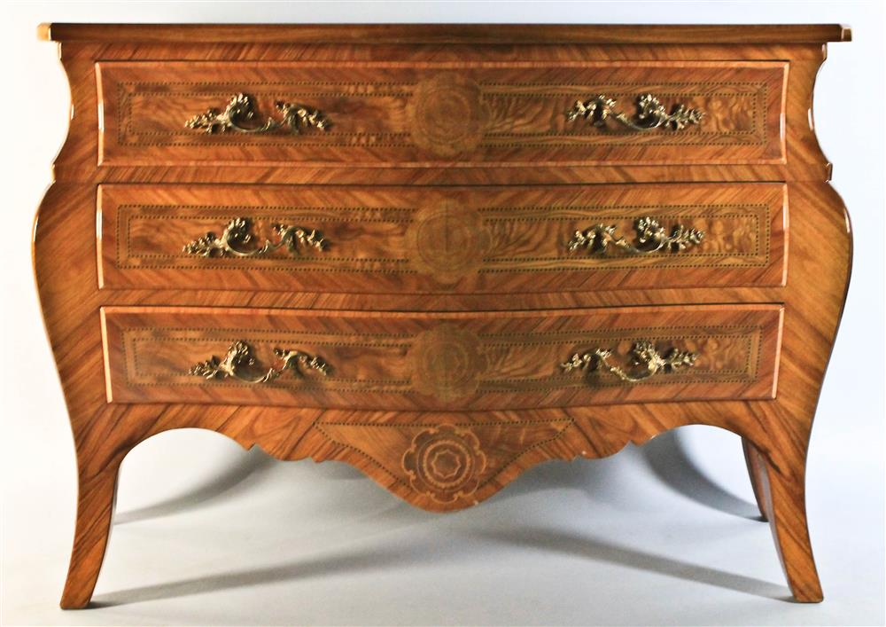 Appraisal: ROCOCO STYLE BOMBE WALNUT CHEST OF DRAWERS made in Italy