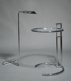 Appraisal: Two piece Mid-Century lot Eileen Gray style adjustable drink table