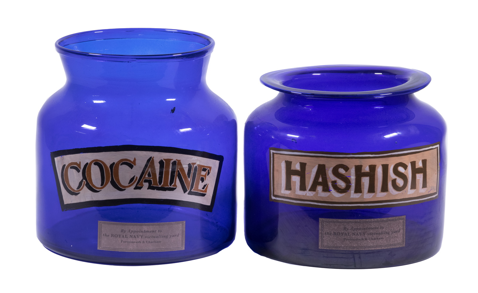 Appraisal: PR APOTHECARY JARS - COCAINE HASHISH Pair of Cobalt Blue