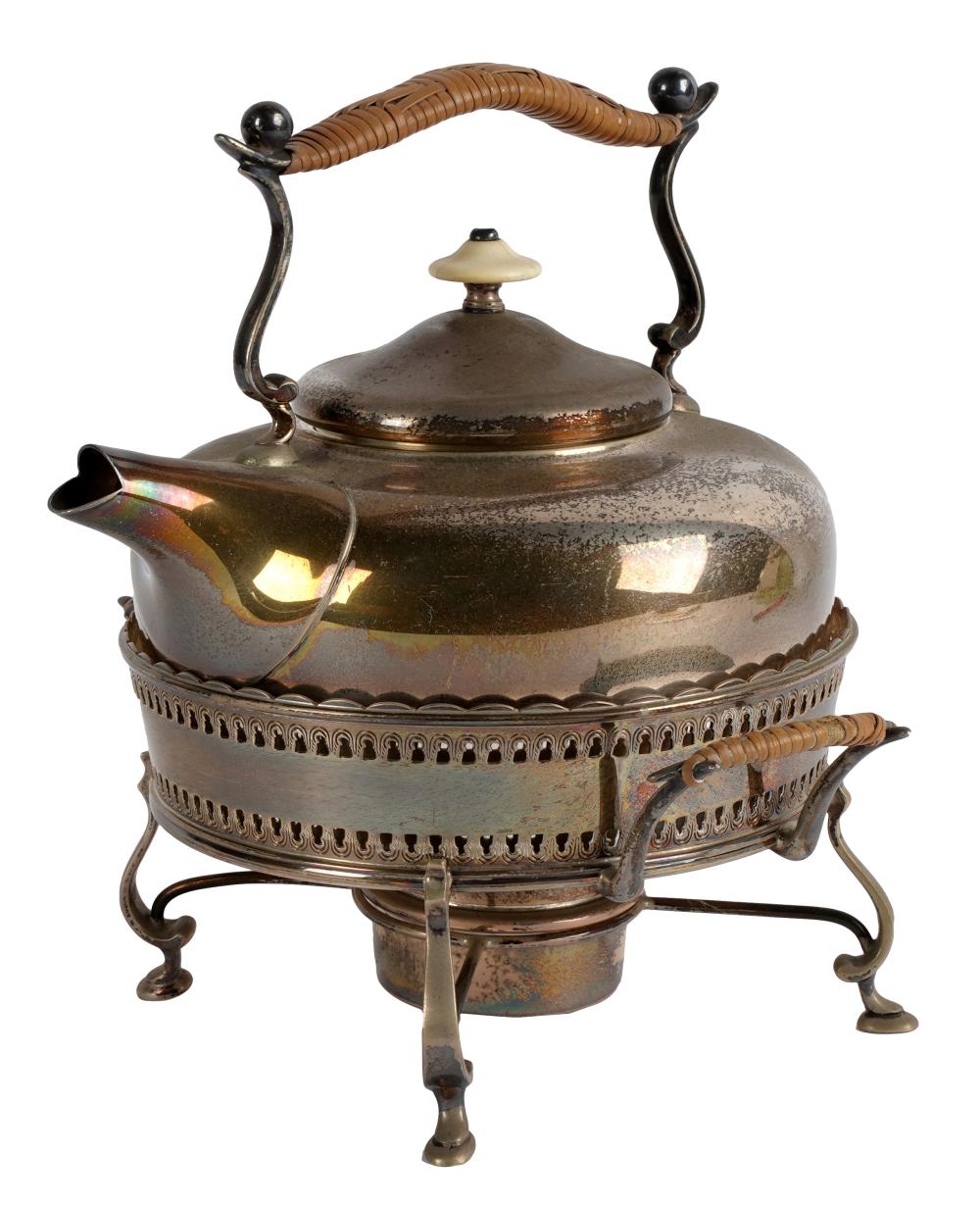 Appraisal: ENGLISH SILVER KETTLE WITH BURNERmarked with lion passant Sterling and