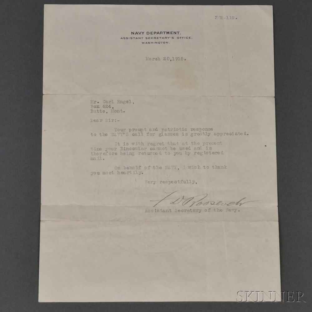 Appraisal: Roosevelt Franklin Delano - Typed Letter Signed March Single page