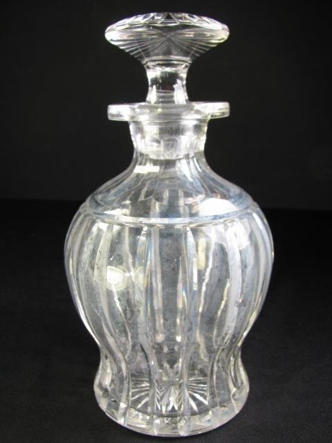 Appraisal: Bulbous shape clear cut crystal decanter with matching stopper Measures