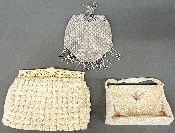 Appraisal: - Three ladies evening bags- silver beaded bag x white