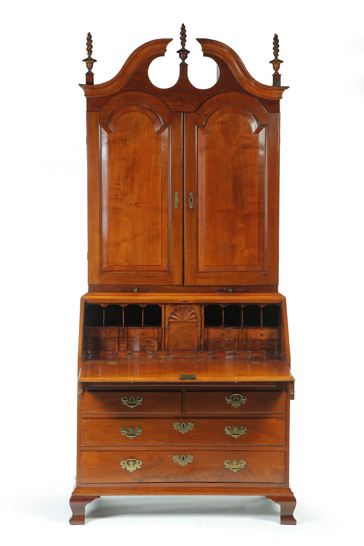 Appraisal: MASSACHUSETTS CHIPPENDALE DESK-AND-BOOKCASE Ca mahogany and pine Two-piece the upper