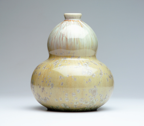 Appraisal: MOUGIN Large gourd-shaped vase covered in a fine amber mottled