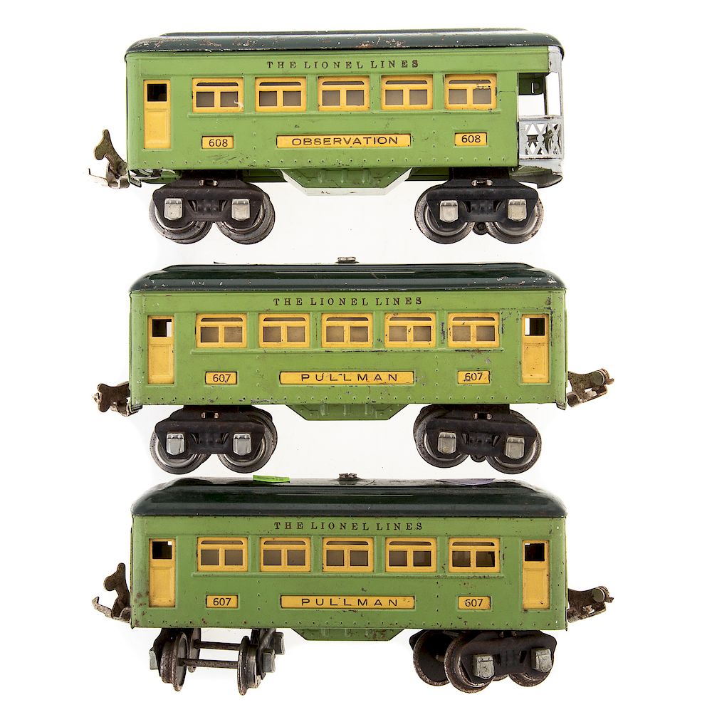 Appraisal: Three Lionel Lines Passenger Cars Includes Two Pullman cars Observation