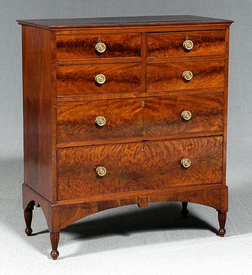 Appraisal: North Carolina chest-on-frame very highly figured walnut and walnut veneers