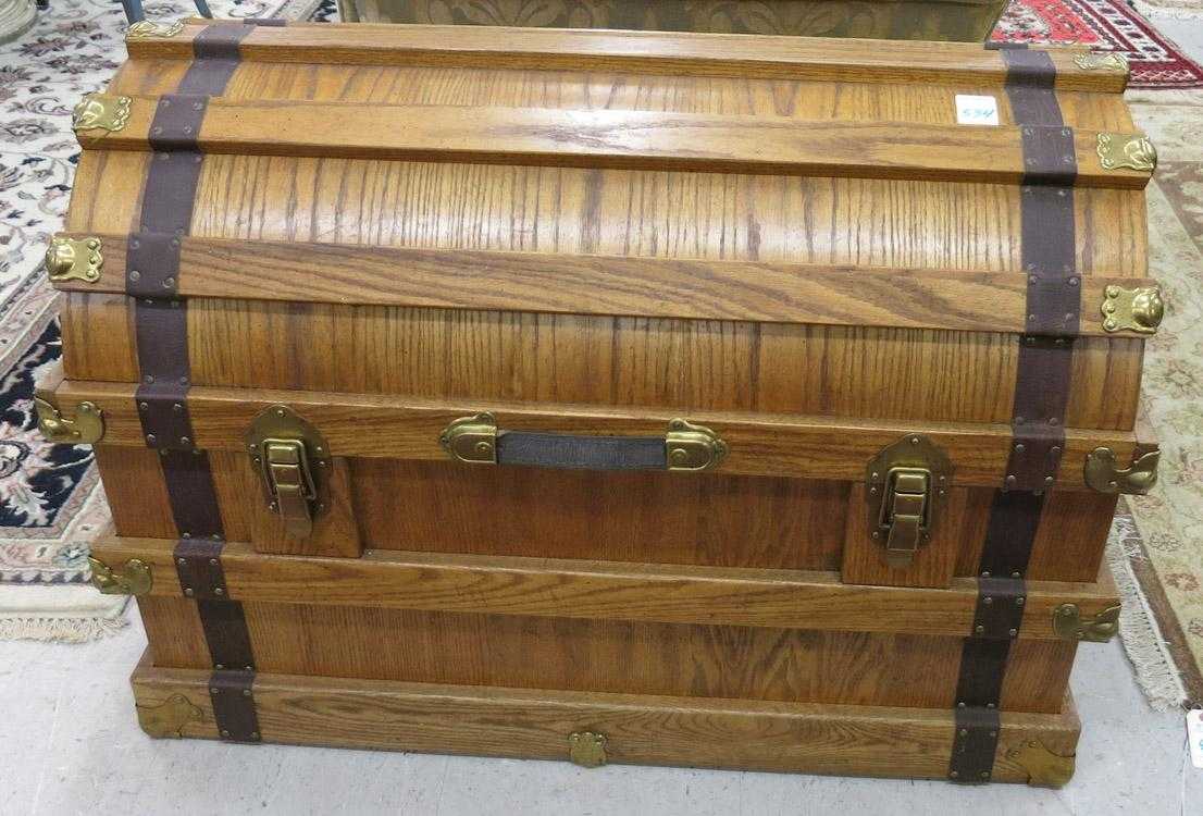 Appraisal: AN OAK DOME-TOP TRUNK American late th century H x