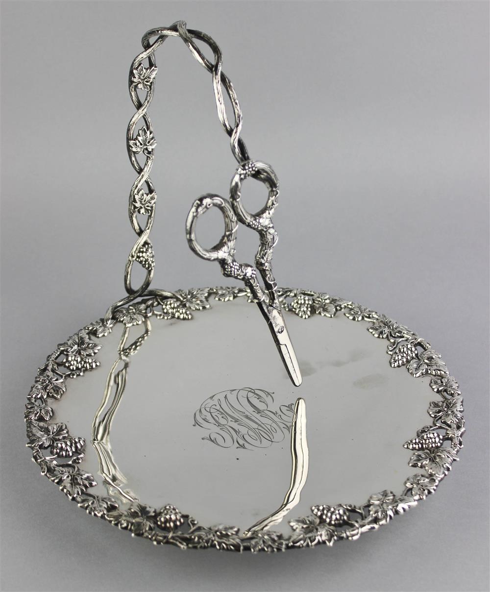 Appraisal: AMERICAN SILVER GRAPE STAND AND A PAIR OF SILVER SHEARS