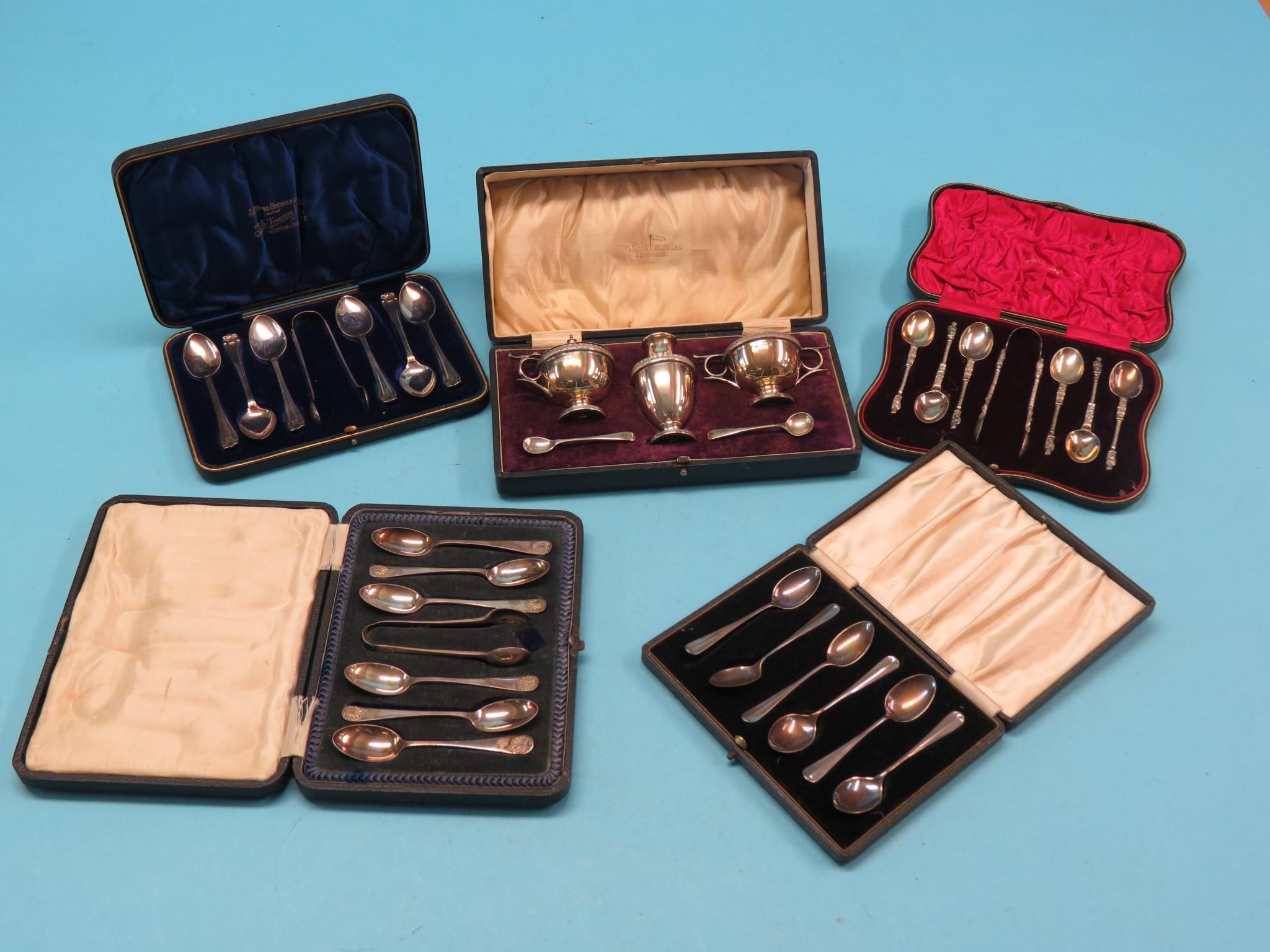 Appraisal: Four cased sets of silver coffee spoons three sets with