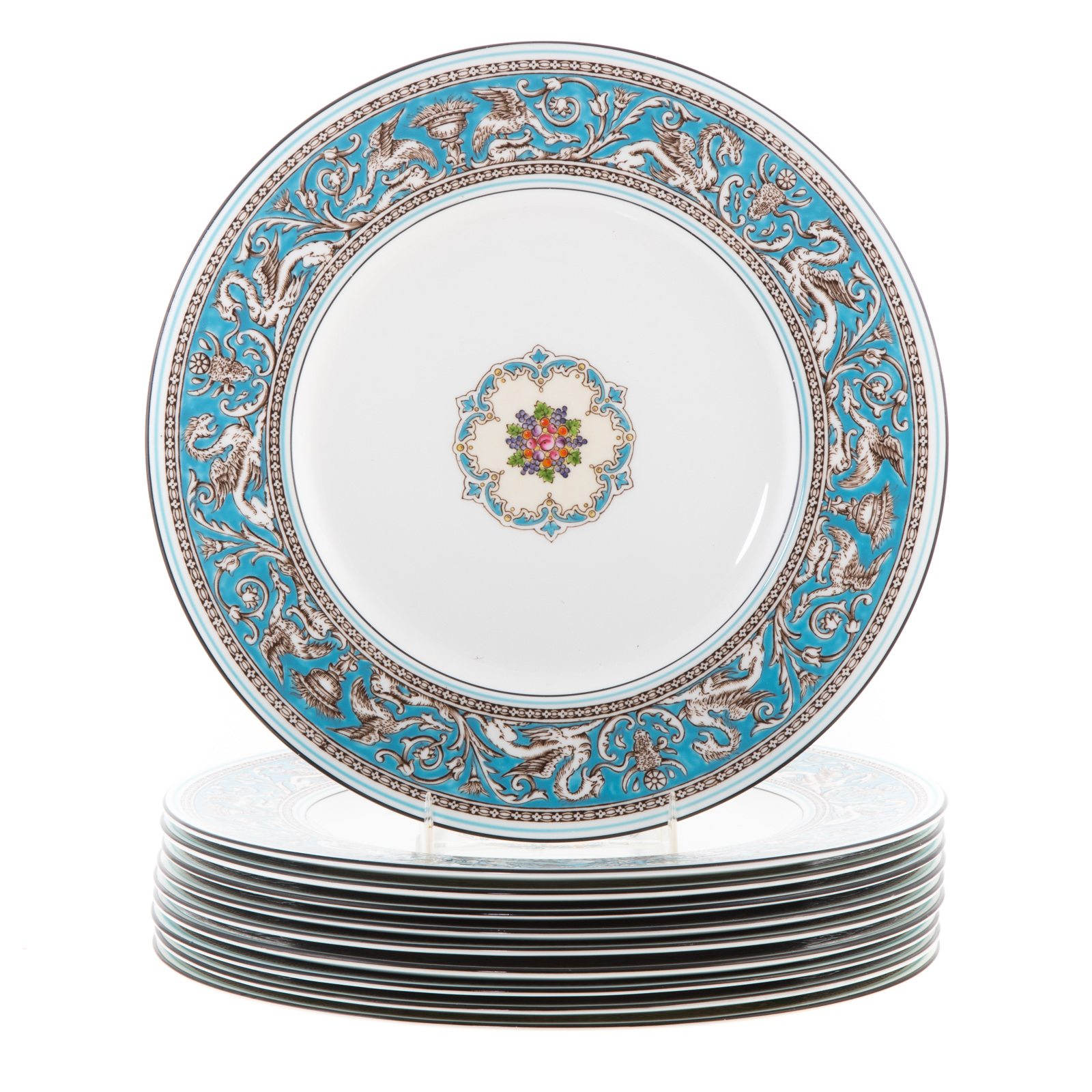 Appraisal: WEDGWOOD CHINA FLORENTINE DINNER PLATES Turquoise Florentine Pattern with raised