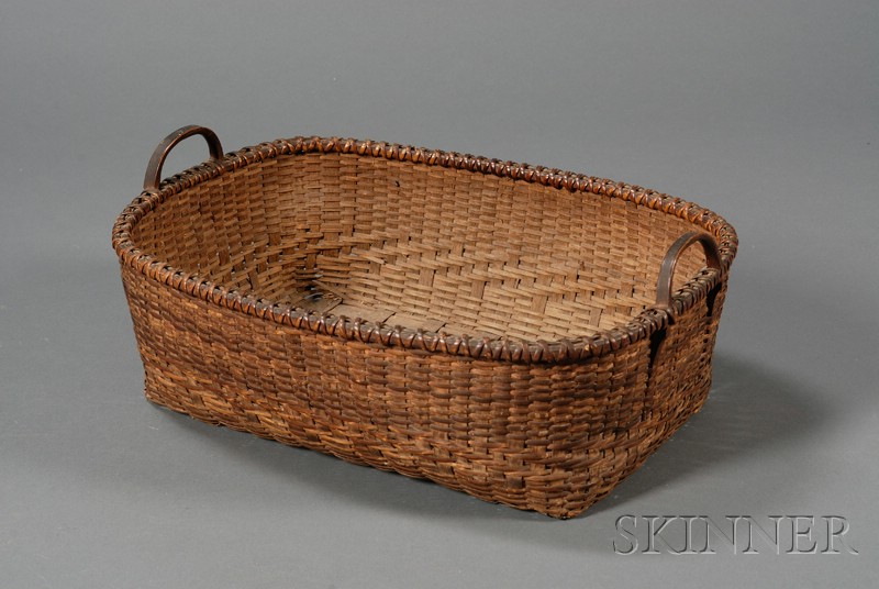 Appraisal: Woven Splint Oblong Basket with Twilled Medial Band southeastern Massachusetts