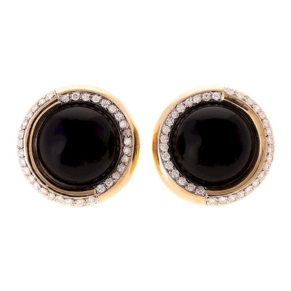 Appraisal: A Pair of K Round Black Onyx Diamond Earrings K