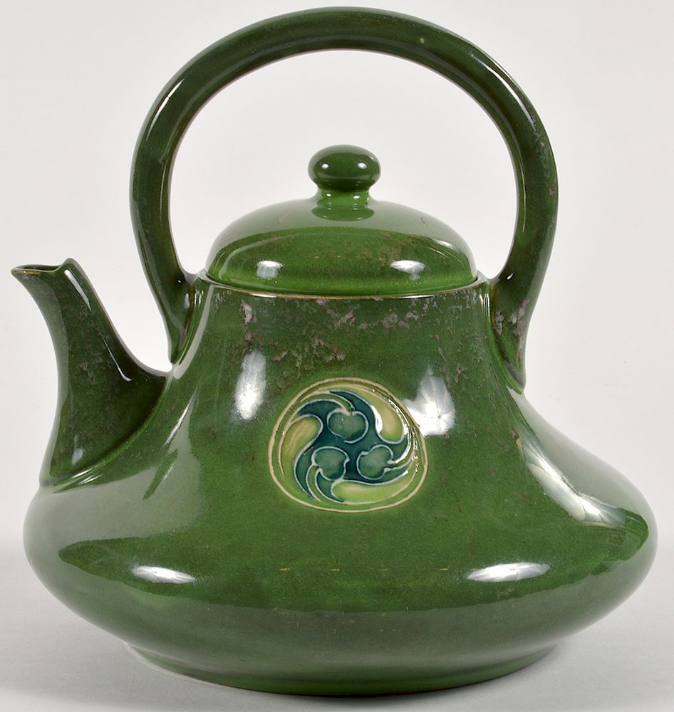 Appraisal: Unusual Moorcroft 'Flamminian Ware' Teapot Green Moorcroft teapot in a