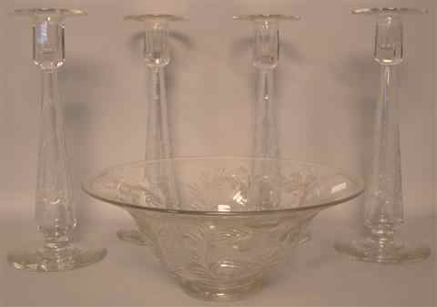 Appraisal: FOUR HAWKES GLASS CANDLESTICKS together with a similar but unmarked