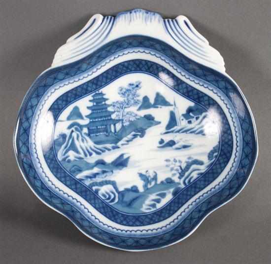 Appraisal: Mottahedeh blue and white porcelain shrimp dish in the Chinese