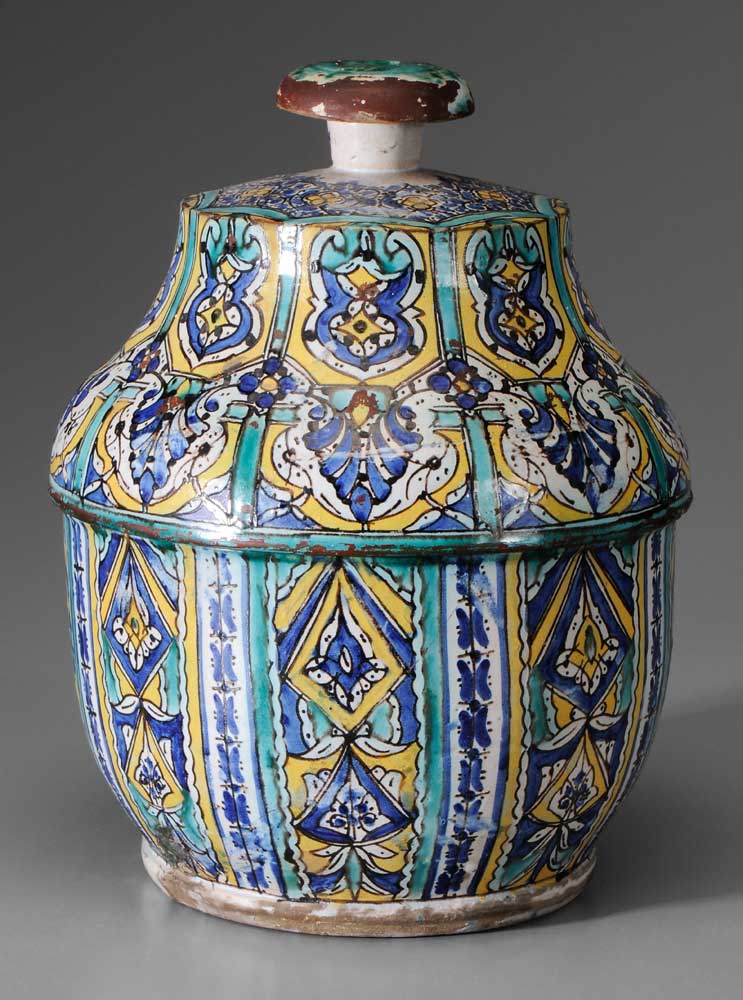 Appraisal: Ottoman Lidded Storage Jar Turkish probably th century tin-glazed earthenware