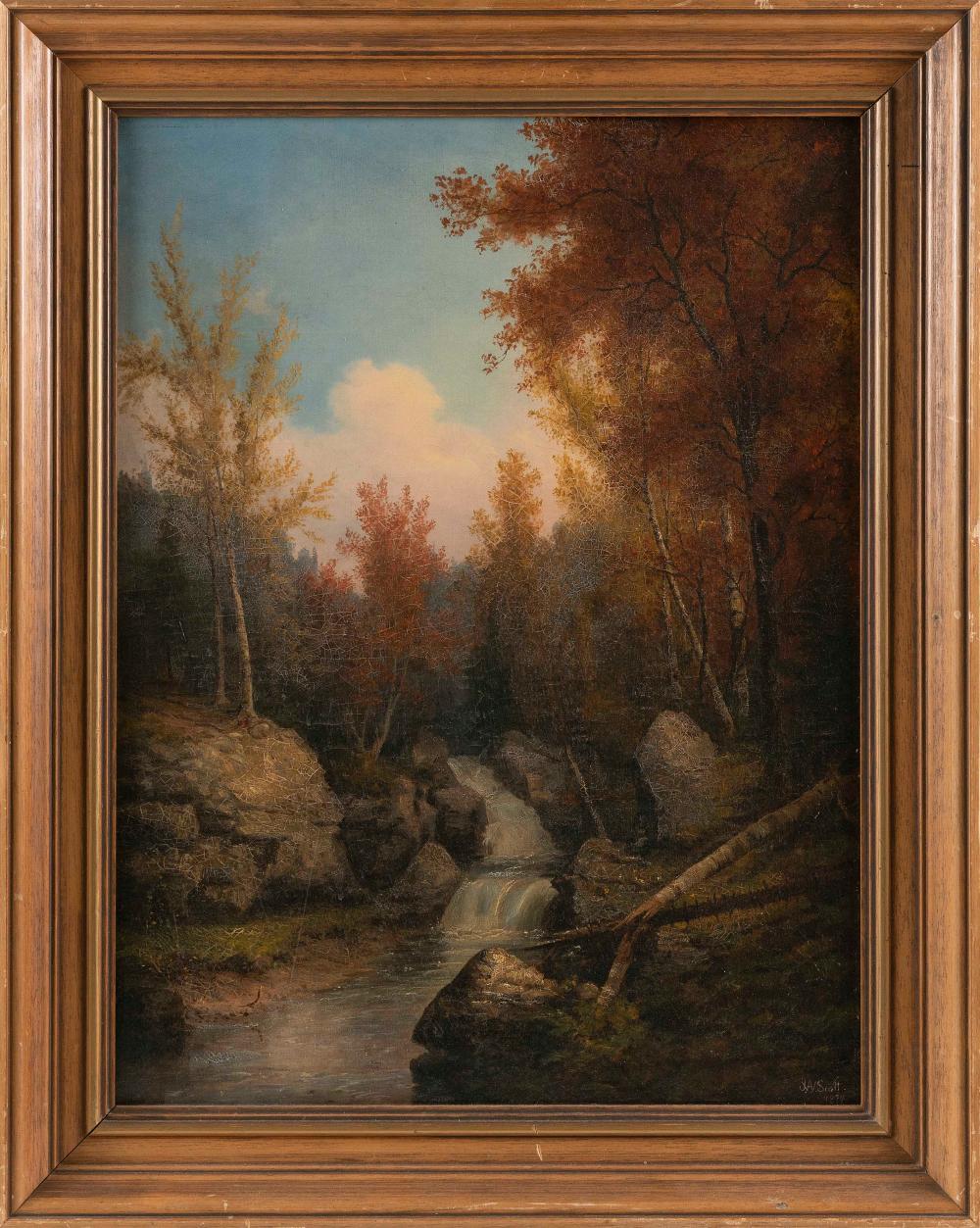 Appraisal: JOHN WHITE ALLEN SCOTT MASSACHUSETTS - FALL LANDSCAPE WITH RIVER