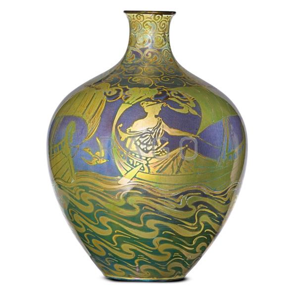 Appraisal: PILKINGTON Lustre vase w sea maidens Condition Report Very good