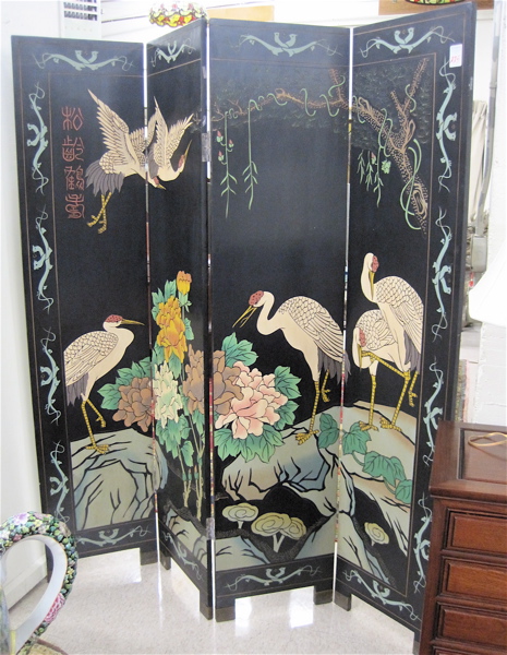 Appraisal: CHINESE FOUR-PANEL COROMANDEL FLOOR SCREEN the primary side painted and