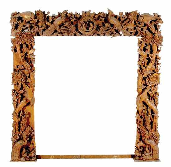 Appraisal: Oriental carved wood entryway surround th century three-sided surround with