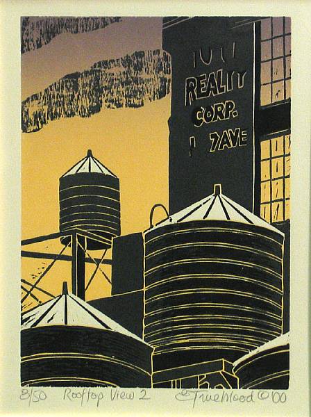 Appraisal: Emily Trueblood Rooftop View Color woodcut printed on wove paper