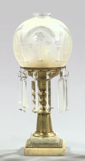 Appraisal: American Brass Marble and Cut Glass Sinumbra Parlor Lamp third