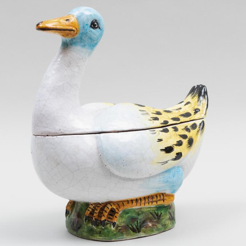 Appraisal: Continental Faience Model of a Goose Unmarked x x in