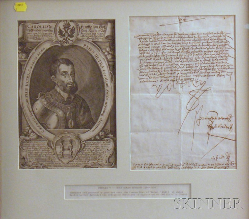 Appraisal: Charles V Holy Roman Emperor - Manuscript document signed May