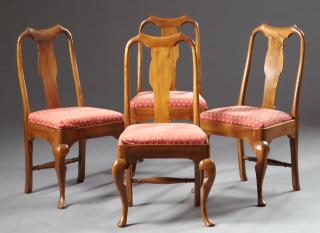 Appraisal: Set of Four English Queen Anne Style Carved Walnut Dining