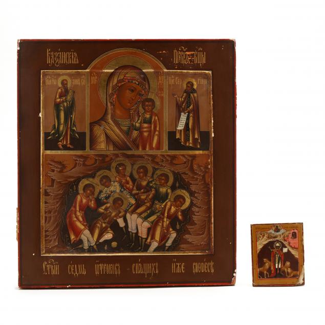 Appraisal: TWO ANTIQUE RUSSIAN ORTHODOX ICONS SEVEN YOUTHS OF EPHESUS AND