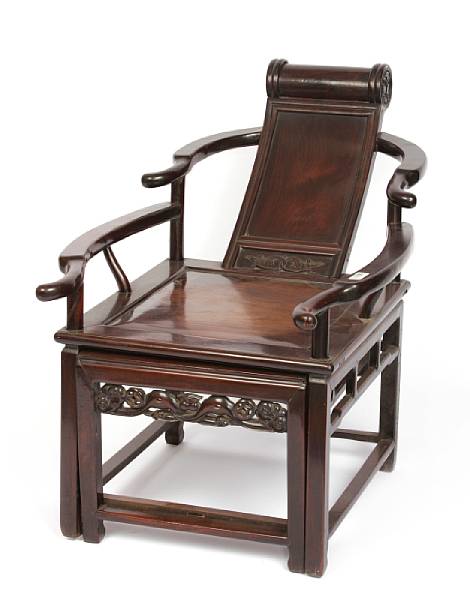 Appraisal: A Chinese hardwood moon gazing chair height in width in