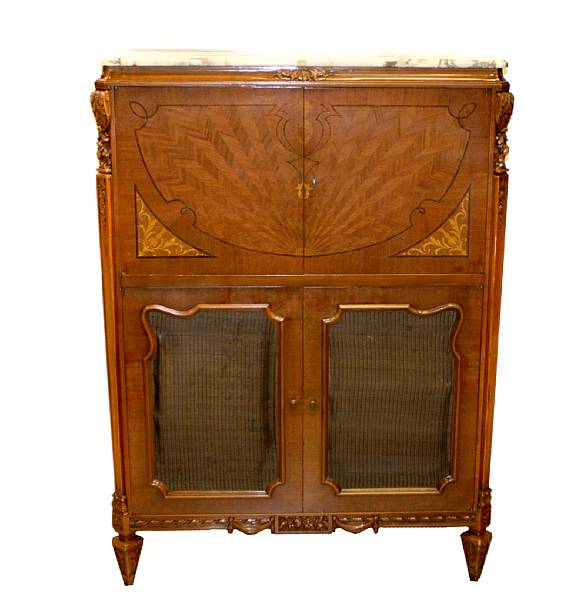 Appraisal: A Louis XVI style mahogany and marble topped music cabinet