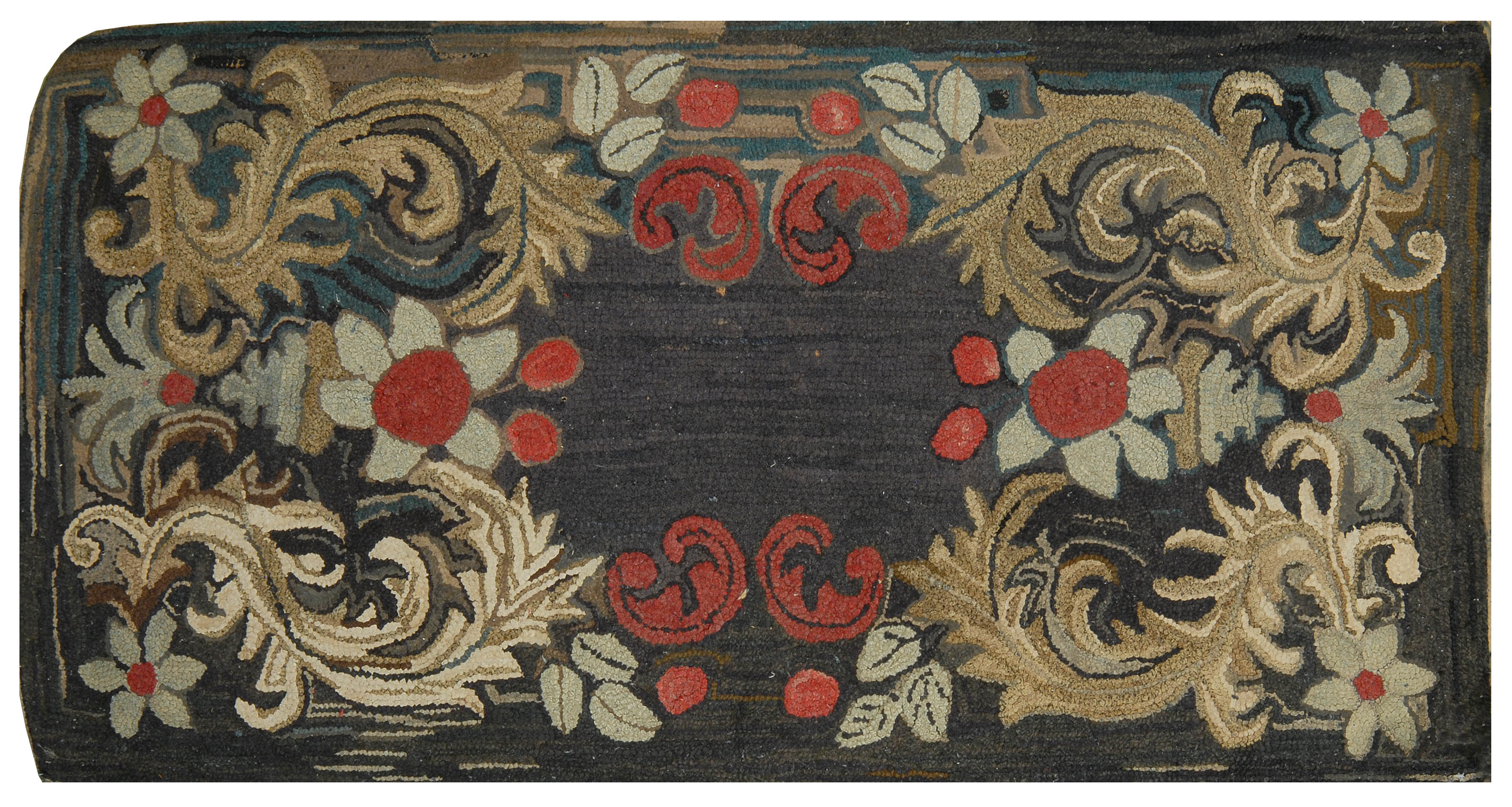 Appraisal: HOOKED RUG ' x ' Dark brown central open field