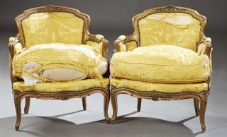 Appraisal: Pair of Giltwood Bergeres Marquise early th cen Pair of