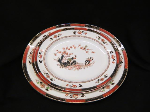 Appraisal: English Ironstone Oval Platters imari colors bird and florals X