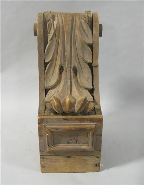 Appraisal: CARVED WOODEN CORBEL The finely carved bracket with a large