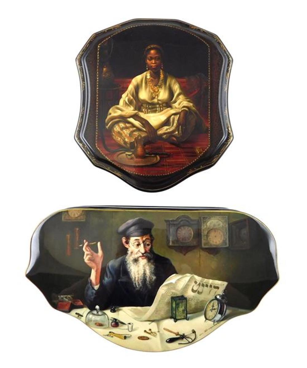 Appraisal: Russian hand-painted lacquer boxes group of two unusual portraits of