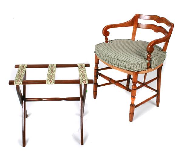 Appraisal: A French Provincial fruitwood armchair together with a folding luggage