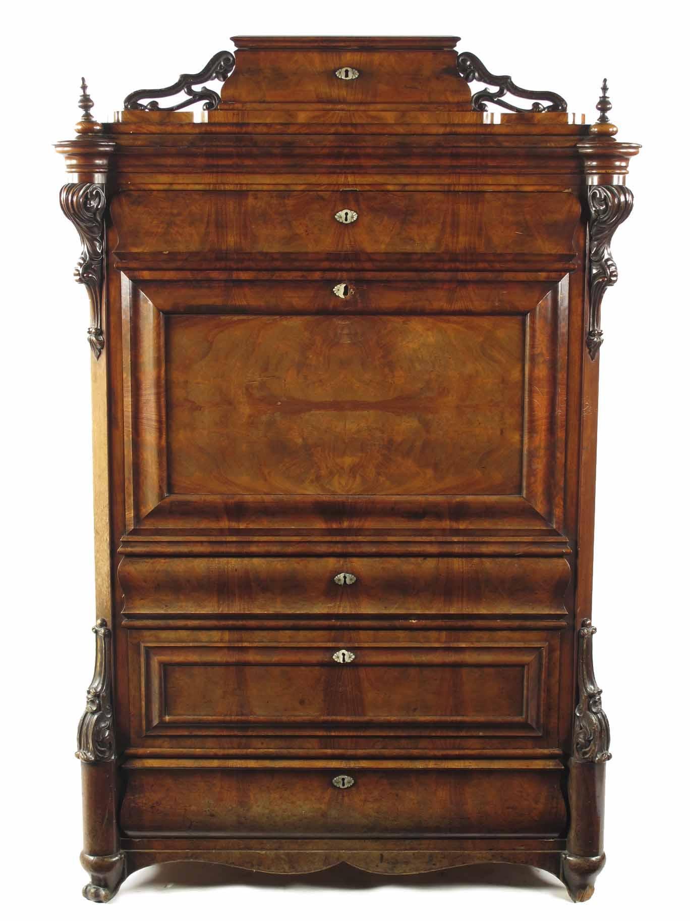 Appraisal: A mid th century German mahogany secr taire abattant