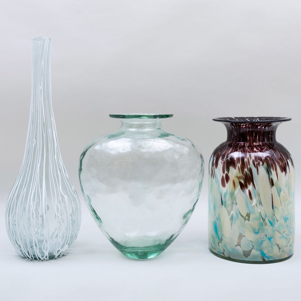 Appraisal: Group of Three Contemporary Glass Vases Comprising An internally decorated