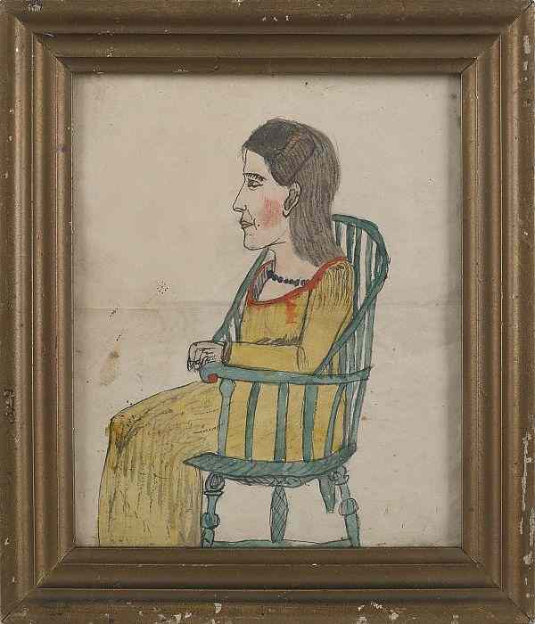 Appraisal: Pennsylvania watercolor drawing th c of a woman seated in