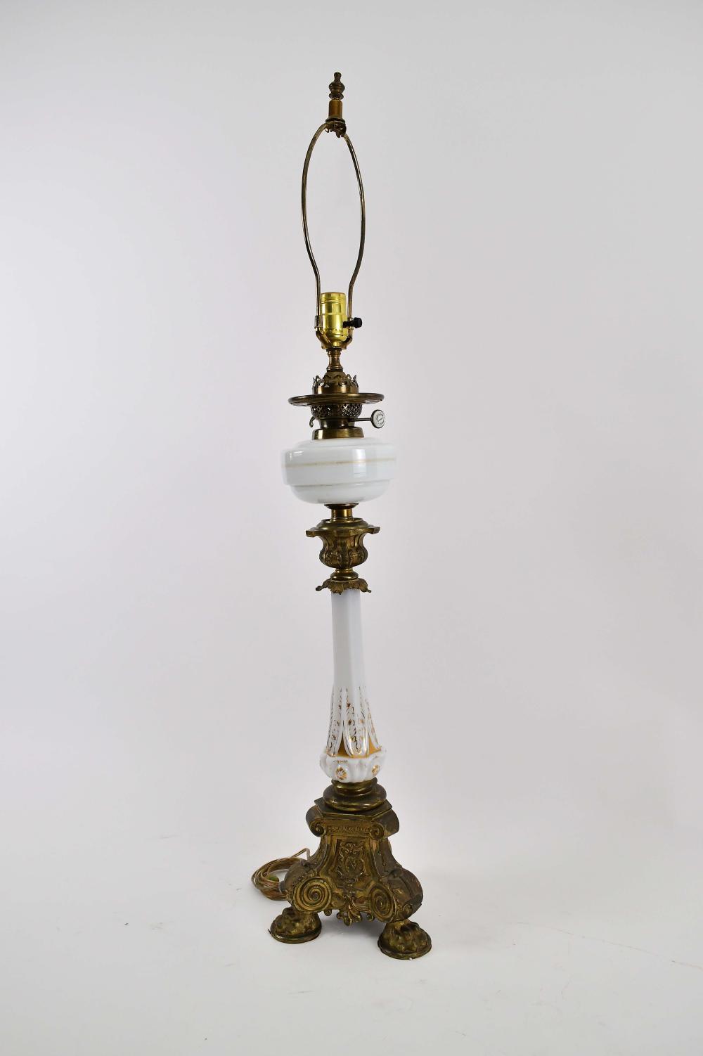 Appraisal: VICTORIAN OPALINE AND BRASS OIL LAMPSecond Half th Century The